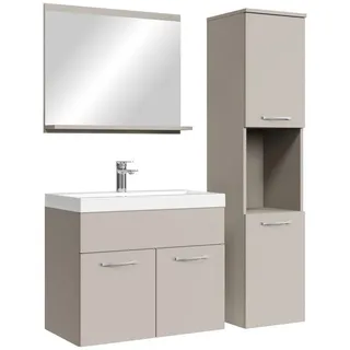 Badplaats Badmöbel Komplettset Montreal 60 x 35 cm Cashmere - Badezimmermöbel mit Waschbecken, Spiegel und Badezimmerschrank - Beige