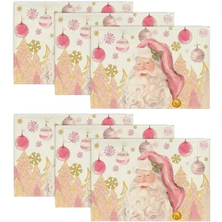 Artoid Mode Rosa Weihnachtsmann Weihnachtskugeln Weihnachten Platzsets 6er Set, 30x45cm Winter Tischset Waschbar Platzdeckchen Küche Party Deko