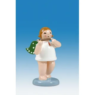 KDE-Kunstgewerbliche Drechslerei Ellmann Engelmusikant Engel mit Pikkoloflöte mit Krone Höhe ca 6 cm Gartenfigur