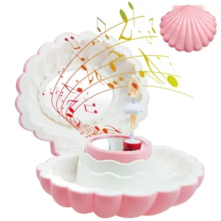 Schmuckkästchen Mädchen mit Musikalischen Melodien, Schmuckkasten für Kinder Spieluhr in Form einer Muschel, Ideales Geburtstagsgeschenk für Mädchen