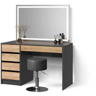 livinity Livinity® Schminktisch Imola, mit LED-Spiegel und Hocker, Anthrazit/Goldkraft Eiche - Grau