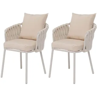 Mendler Aluminium-Gartenstuhl HWC-P89 2er-Set 180 g/m2 creme/Beige