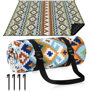 Gucass Boho Picknickdecke 200x200cm, Wasserdicht Stranddecke Sandfrei Strandmatte mit Tragegurt & 4X Heringe, Tragbare Waschbar XL Campingdecke, Outdoor Picnic Blanket für Park Beach Wandern