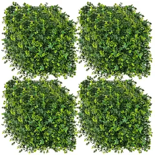 Costway 12 Stück Künstliche Hecke Pflanzenwand 50,5 x 50,5 cm UV-geschützt Gemischte Blätter - Grün