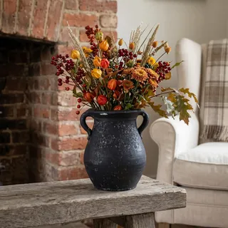Keramik Vintage Vase Blumenvase im Landhausstil, Schwarze Deko Amphore