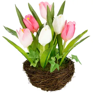 I.GE.A. Kunstblume »Tulpe« Im Weidenest, Blume Papageientulpe Blüte Osterdeko, rosa