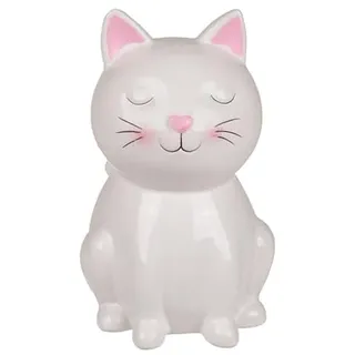 BLUECHOLON Spardose Katze Keramik Original Spardose mit Deckel und Schlüssel (weiß)