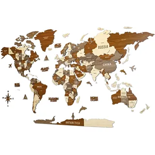Colorfull Worlds Weltkarte Holz 3D – Ahorn Holz Weltkarte für Wanddekoration – Weltkarte zum Pinnen – Elegante Holz Wandkunst für Wohnzimmer und Büro – Sirius, M