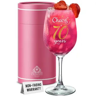 CROWNLY CRYSTAL Weinglas 70 Geburtstag Geschenk Für Frauen Aus Kristallglas Mit Aufdruck Cheers To 70 Years Als Edle Geschenkidee Mit Geschenkbox
