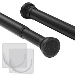 GOOWIN 1 Stück Duschvorhangstange, 80–204 cm Duschvorhangstange Ohne Bohren, Metall Ausziehbar Teleskopstange für Badezimmer, Kleiderschrank, Fenster (Schwarz).
