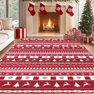 Homcomodar Weihnachten Teppiche Wohnzimmer 160x230cm Weihnachtsbaum Teppich Waschbar Weihnachten Geschenk Teppiche Kurzflor Teppich Schlafzimmer für Weihnachten Esszimmer Küche