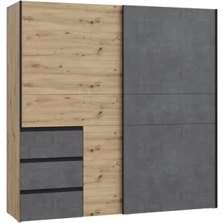 Forte Schwebetürenschrank Winn 200 x 200,5 x 61 cm Eiche Artisan/Grau