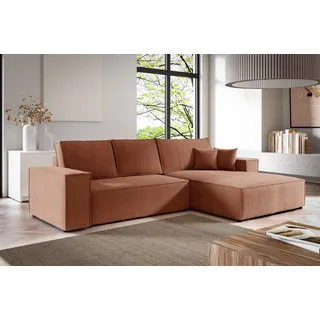 Ecksofa Schlafsofa CORUNIA Stoff Aragon Orange Ottomane Rechts - Orange