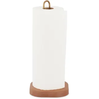Relaxdays Küchenrollenhalter , Hellbraun , Holz, Metall , 13x30.5x13 cm , Küchenzubehör, Küchenhelfer, Küchenrollenhalter