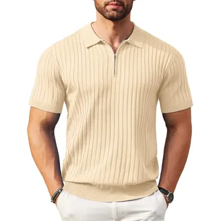 Coofandy Herren Ztj009320 Polohemd (1er Pack) | Kragen 1/4 Reißverschluss Strukturiert Casual Business Hemd Leicht Atmungsaktiv Elastisch T-Shirt für Herren