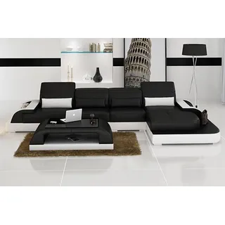 Wohnlandschaft Ecksofa Ledersofa Eck Couch Sofa mit Regal Polster Led Schwarz - Schwarz
