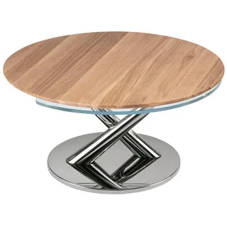 Naos Couchtisch , Klar, Eichefarben, Chromfarben , Holz, Metall, Glas , Eiche , furniert , Sockel , 80x40x80-128 cm , Holzmöbel, Holztische, Wohnzimmertische Holz, Couchtische Holz