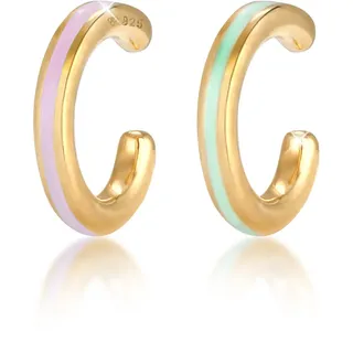 Elli Schmuckset »Ohrringe Buntes Emaille Earcuff 2er Set 925 Silber« (), goldfarben
