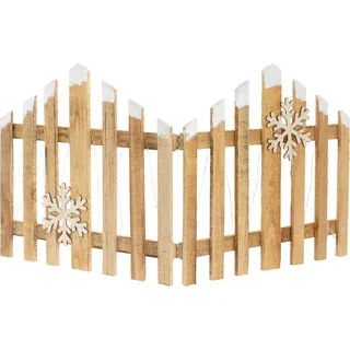 ECD Germany Deko Holz Zaun mit LED, 77x38 cm Natur, batteriebetrieben, mit Timer, Mini Gartenzaun beleuchtet, Mini-Lattenzaun, Deko Weihnachtszaun - Naturbelassen