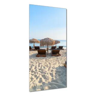 Wallario selbstklebende Duschrückwand 80 x 190 cm mit Motiv Sonnenliegen am Strand - Wandverkleidung mit Hochglanzlaminat in Glasoptik - Weiß