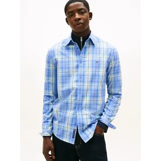 Langarmhemd TOMMY JEANS "TJM REGULAR POPLIN PATTERN", Herren, Gr. M, N-Gr, light horizon blau, big check, Web, Obermaterial: 100% Baumwolle, kariert, regular fit normal, Manschette, Hemden Langarmhemd, kariert, Button-down-Kragen