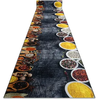 rugsx Läufer Antirutsch Lotus Kitchen 40580 Geschirr, Küche grau/gelb - Waschbar - 60x280 cm- Rutschfester Teppich für Flur & Küche