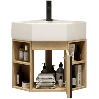 JOSIAHCQ Gäste wc Waschbecken mit Unterschrank Badmöbel Set Waschbeckenunterschrank Hängend Waschtisch mit Waschbecken Badezimmermöbel Set Eckwaschbecken für Kleine Bäder(40cm/15.74in)