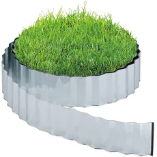 Relaxdays Rasenkante, 12m, Beetbegrenzung aus Metall, verzinkt, flexibel, Umrandung für Rasen & Beet, 16cm hoch, Silber