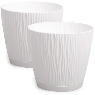 PECZEKO Matte Blumentöpfe - Deko Pflanztopf für Blumen & Kräuter - Langlebige & leichte runde Kunststoff-Pflanzentöpfe für Wohn- & Esszimmer, Küche, Terrasse, Balkon - 2er-Set - (Weiß, ø 13 cm)