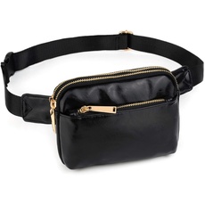 UTO Bauchtasche Hüfttasche für Herren und Damen PU Leder Mode Schlanke leichte Wasit Pack Tasche mit 3 Reißverschlusstaschen Schwarz