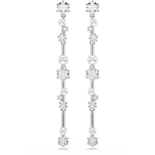 Swarovski Constella Drop-Ohrhänger, Weiße und Rhodinierte Ohrringe mit Kristallperlen und Swarovski Zirkonia in Verschiedenen Größen, Größe: 6 x 0.5 cm