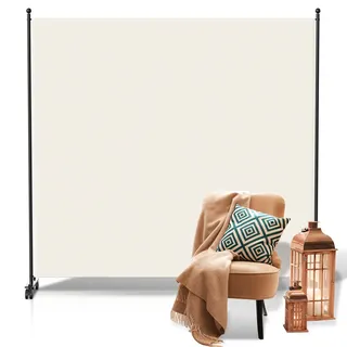 Fiqops Paravent Outdoor,Raumteiler auf Rollen 1-teilig 187×181 cm, Wetterfester Paravent für Outdoor & Büro - Beige