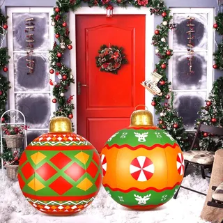 KAHEIGN 2Pcs Aufblasbare Weihnachtskugeln, 60cm Groß Weihnachtskugeln Outdoor Aufblasbar PVC Weihnachten Dekokugeln Dekoball, Weihnachtsdekoration für den Innen- und Außenbereich oder Garten