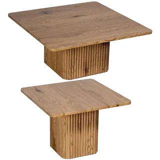 DRW Set mit 2 quadratischen Couchtischen aus MDF und Eichenpapier, 80 x 80 x 36 cm