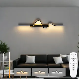 niuniaj Wandleuchte LED Innen 10W 1200LM Wandleuchte Innen Dimmbare,60CM Wandlampe innen mit Fernbedienung,Wandlicht schwarz für Schlafzimmer Korridor Wohnzimmer Treppe Kinderzimmer Büro Küche