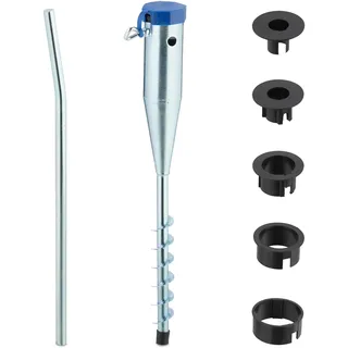 Relaxdays Bodenhülse, Sonnenschirm & Wäschespinne, 25-55 mm Stangendicke, zum Eindrehen, Stahl Rasendorn, silber/blau