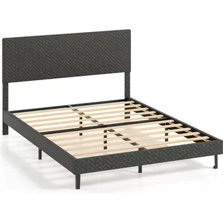 COSTWAY Polsterbett mit Lattenrost, Bettrahmen mit höhenverstellbarem Kopfteil & Höhe 30cm, Bettgestell ohne Matratze, in Grau Samt 160 x 200 cm - Grau