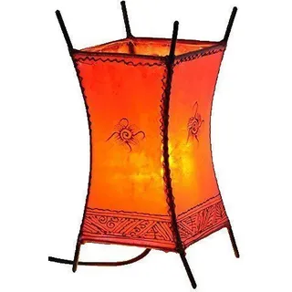 Orientalische Lampe Hennalampe marokkanische Lederlampe Tischleuchte Stehleuchte Carree Sonne 30 cm, rot - Rot