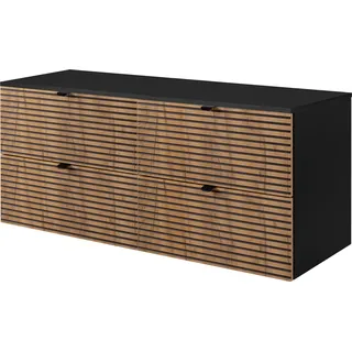 Badezimmerschrank, Schwarz mit goldener Griff / mit oberer Platte, 120 x 57 x 46 cm - Schwarz, Gold
