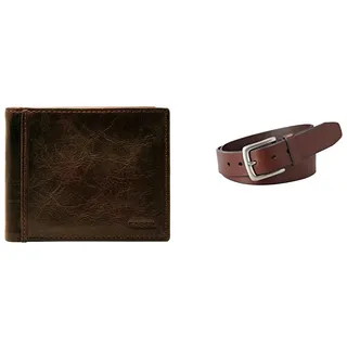 Fossil Herren Ingram Braunes Leder Portemonnaie und Joe Gürtel, Set