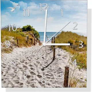Wallario Design Wanduhr Möwen auf dem Weg zum Strand aus Aluverbund, Größe 30 x 30 cm - Braun