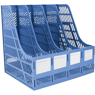 Elezeal Zeitschriftensammler, stabiler HIPS Kunststoff 4 Vertikaler Buch-Organizer mit hohlem Design, langlebiger A4-Desktop-Aktenregal, Dokumentenaufbewahrung, Zeitschriftenordnerhalter für Büro,
