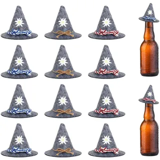 FloralGrace 12 Stück Mini Oktoberfest Hut Oktoberfest Deko Bayrische Deko MiNi Hut Bayern Klein Filzhut Trachtenhütchen Für Partydeko Tischdeko Karneval, Rote Blaue Braun Schnur