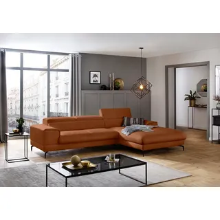 W.Schillig Ecksofa "piedroo, Designsofa mit tollem Sitzkomfort, L-Form", braun (cognac z69), B:303cm H:70cm T:193cm, Longlife Xtra-Leder Z69: Das feinnarbige, gedeckte Softleder Z69 besticht durch seine außergewöhnliche Weichheit im trendigen »Vintage-Look«, 