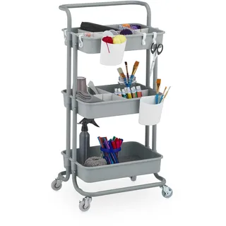Relaxdays Rollwagen, 3 Etagen, Servierwagen, Küchenwagen für Bad & Büro, Rollregal, HBT: 86x42,5x36cm, Bastelwagen, grau - Metall, Kunststoff, Textil , 42.5x86x36 cm , Esszimmer,