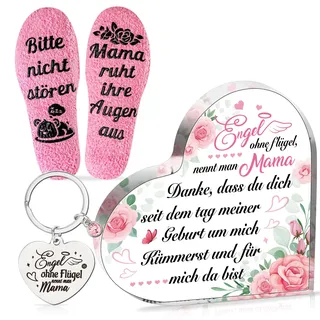 HOWAF Mama Geschenk, Herzförmiges Acryl Heimat Dekoration, Lustige Socken, Schlüsselanhänger für Muttertagsgeschenk, Geburtstagsgeschenk, Weihnachten Geschenk für Mama