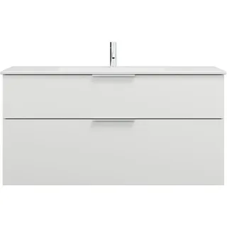 burgbad Eqio Slim Keramik-Waschtisch inklusive Waschtischunterschrank, 1220x490x620mm, SHBT122F2009C0001G0146, Farbe: Weiß Hochglanz / Weiß Hochglanz, Griff Chrom G0146