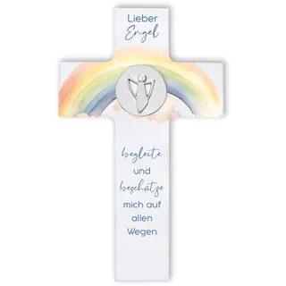 Fritz Cox Holzkreuz Lieber Engel begleite und beschütze mich auf allen Wegen - christliches Geschenk für Kinder und wunderschön im Kinderzimmer 15cm
