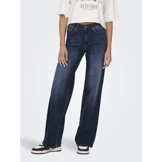 5-Pocket-Jeans ONLY "ONLMADISON – Weite Jeans mit hoher Taille und 5-Pocket-Design", Damen, Gr. M (38), Länge 30, blau (dunkelblau denim), Denim/Jeans, Obermaterial: 92% Baumwolle, 6% Elastomultiester, 2% Elasthan, unifarben, Jeans 5-Pocket-Jeans, weit, modisch, Denim, Baumwollmischung, Topseller