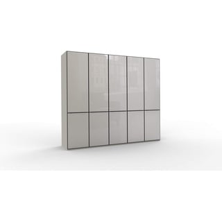 WIEMANN Montreal Kleiderschrank, Schlafzimmerschrank, Drehtürenschrank, Breite 250 cm, 5 türig, grau, Glas Kieselgrau, Griffe schwarz, Holz, B/H/T 250x236x58 cm